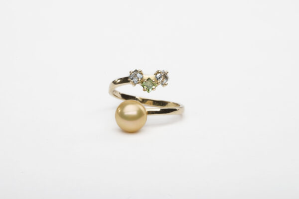 18k gold, South Sea pearl & princess shape tourmalines.