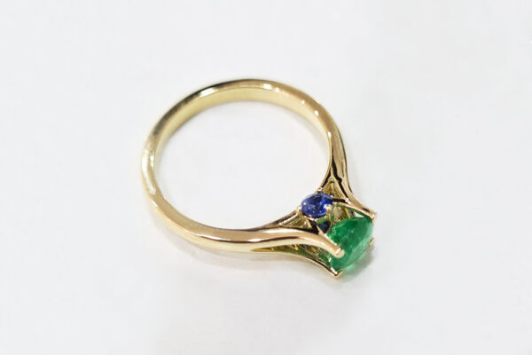 18k gold, round Brazilian Emerald & Royal Blue Sapphires